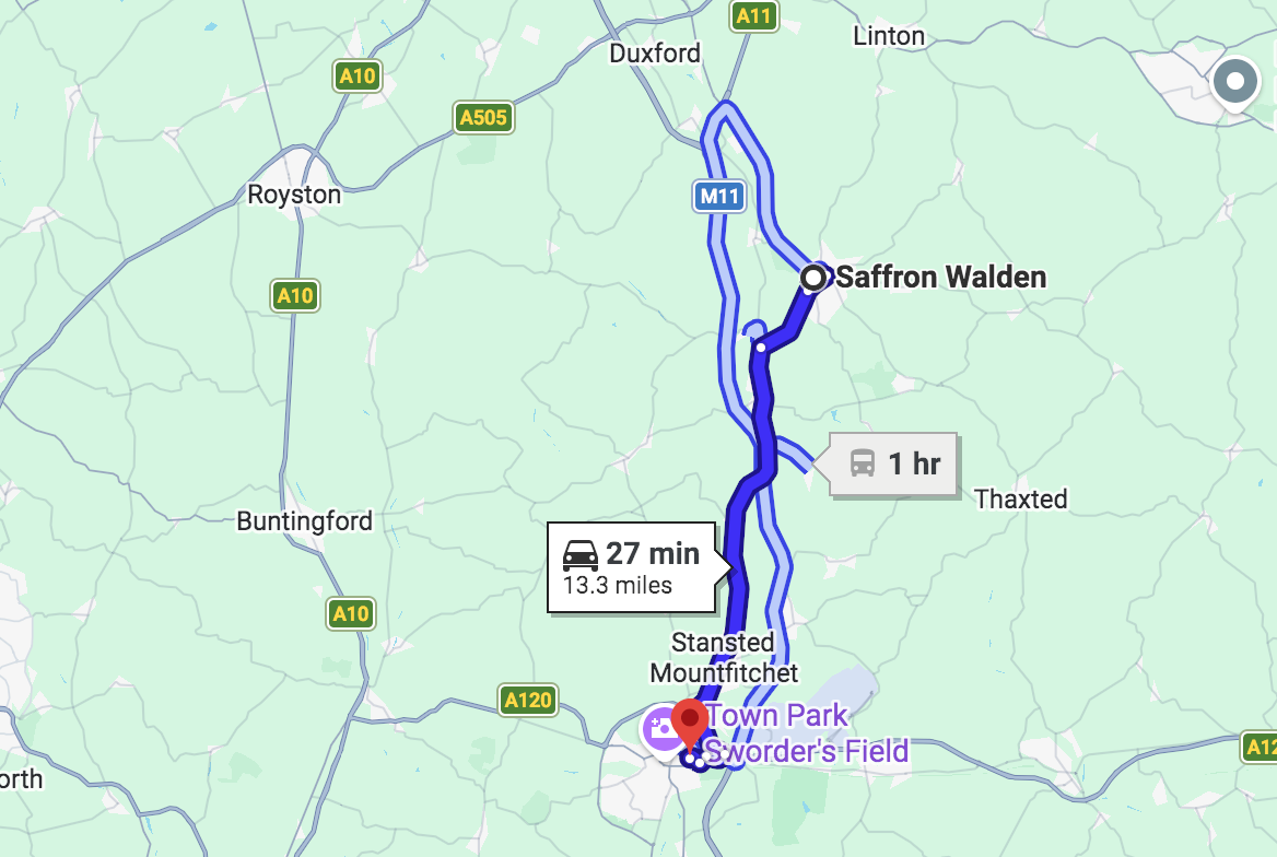 Saffron Walden to Dr Blooms Bishops Stortford